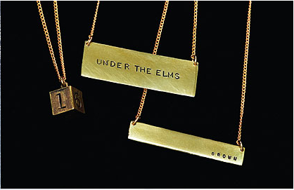 Hand engraved recycled brass bar necklace