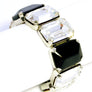 Glass & Crystal rectangular 'octagon' cabochon bracelet on leather cord. ON WRIST