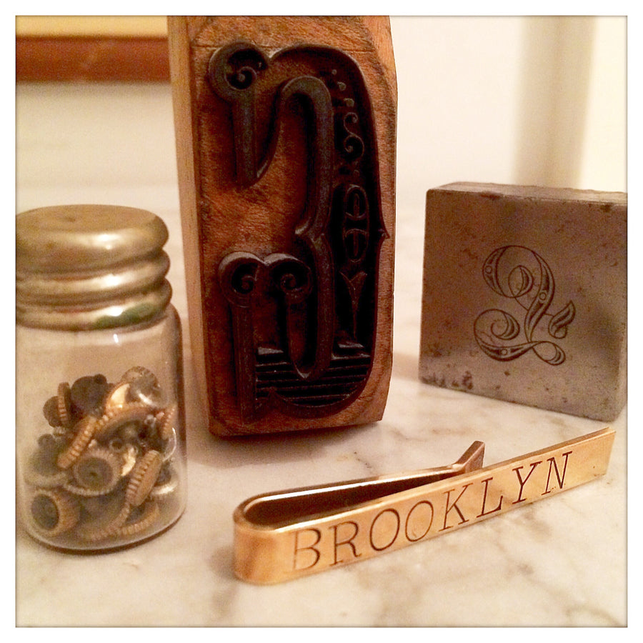Custom hand stamped tie bar "Brooklyn"
