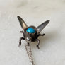Turquoise Bee fly recycled sterling silver charm necklace