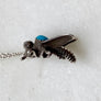 Turquoise Bee fly recycled sterling silver charm necklace