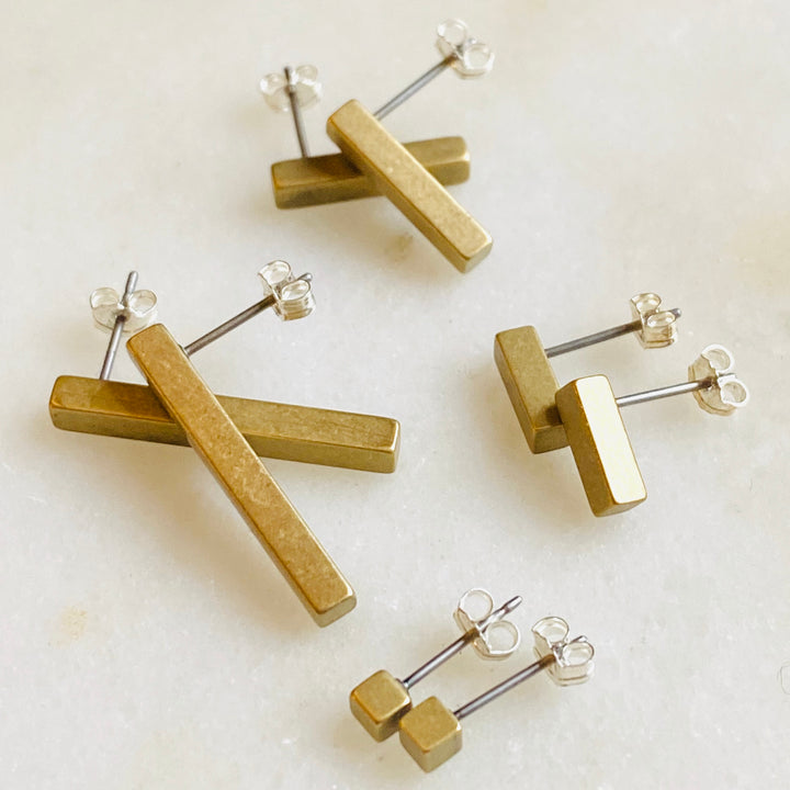 Brass bar stud earrings