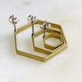 Brass hexagon hoop stud earrings