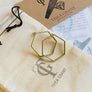 Brass hexagon hoop stud earrings