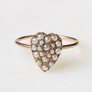 Antique pearl heart gold ring