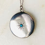 Sterling silver starburst and turquoise round locket necklace