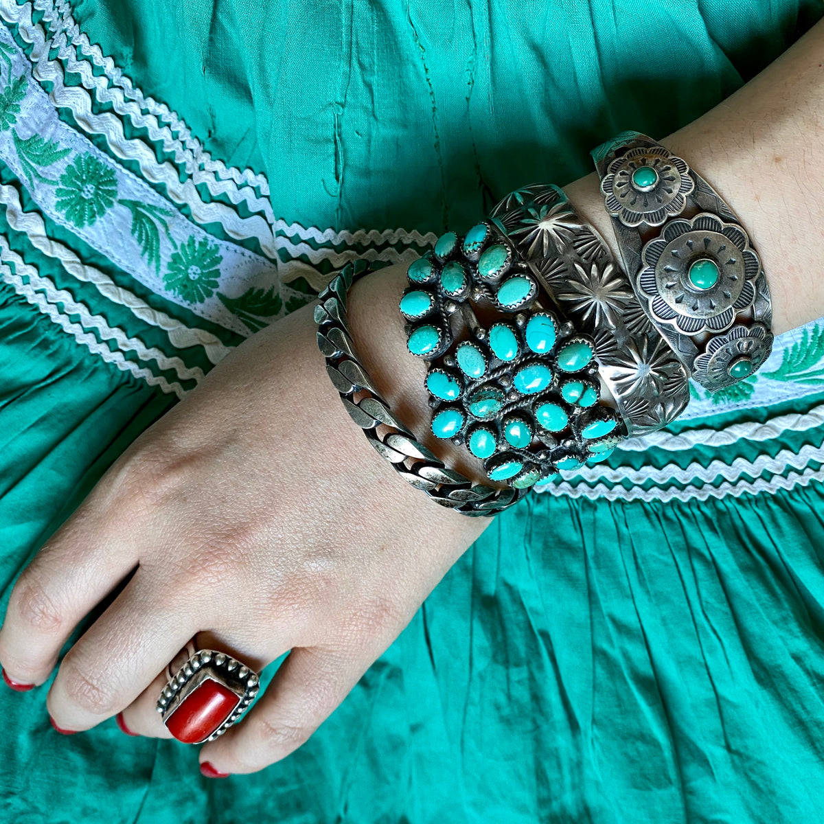 Turquoise Sterling Southwestern Statement Vintage Cuff Bracelet