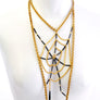 Fine vintage chain and black bugle bead spider web bib necklace.