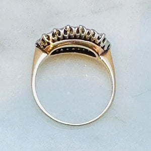 Pave diamond ring antique gold 14k
