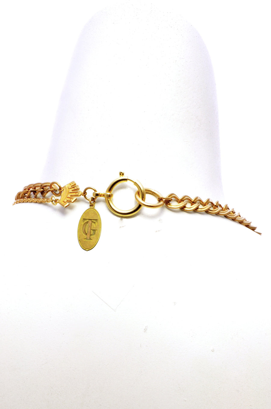Long thick & thin strand chain necklace with diamante detail.Back