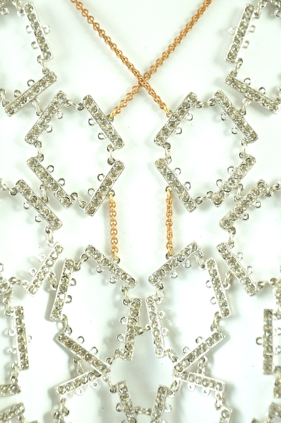 Vintage Clear Rhinestone close-up on Long Tessellated Rhinestone Bib Statement Necklace.