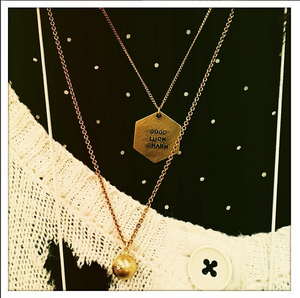 Diamond and Brass ball layered necklaces good luck charm 
