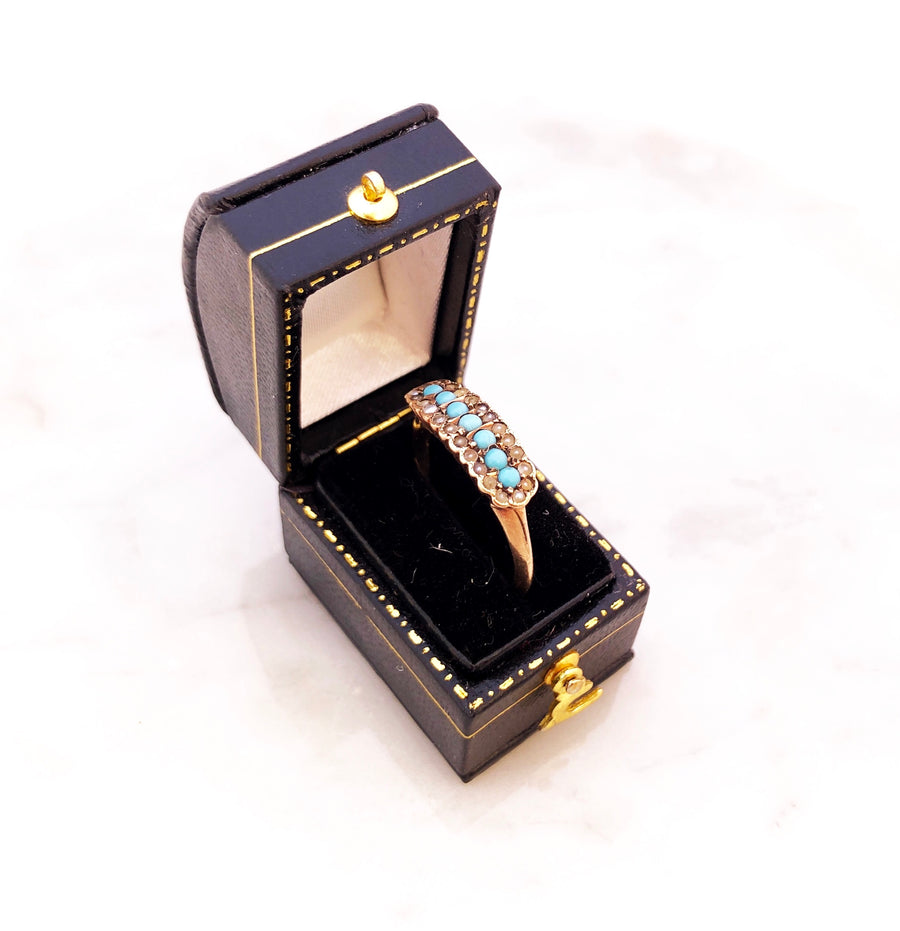 Edwardian seed pearl turquoise ring