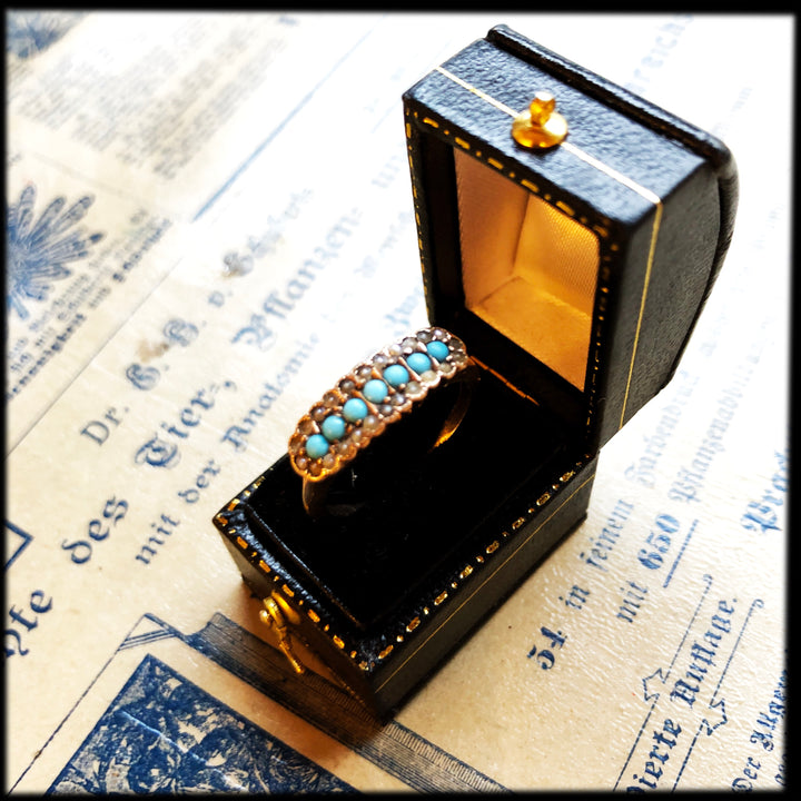 Edwardian seed pearl turquoise ring