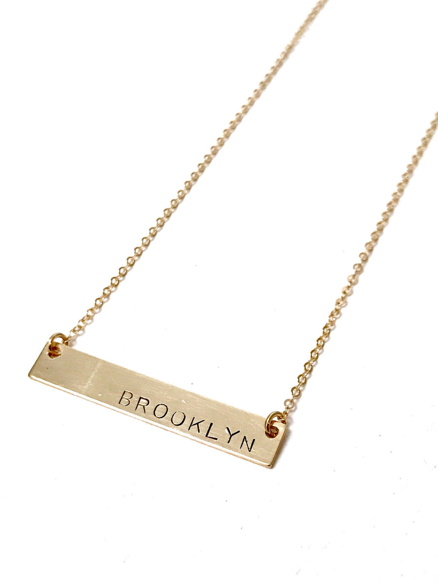 'Barmaid' thin bar necklace, Custom engraved