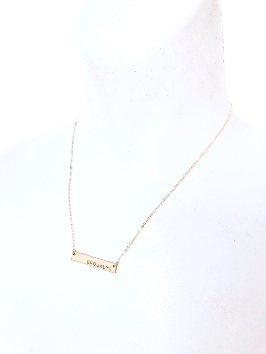 'Barmaid' thin bar necklace, Custom engraved