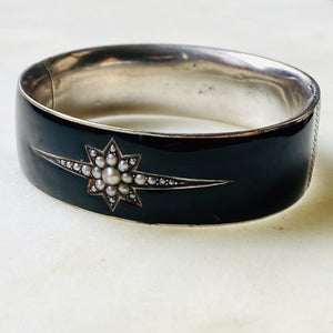 Antique Victorian Black enamel Mourning pearl bracelet