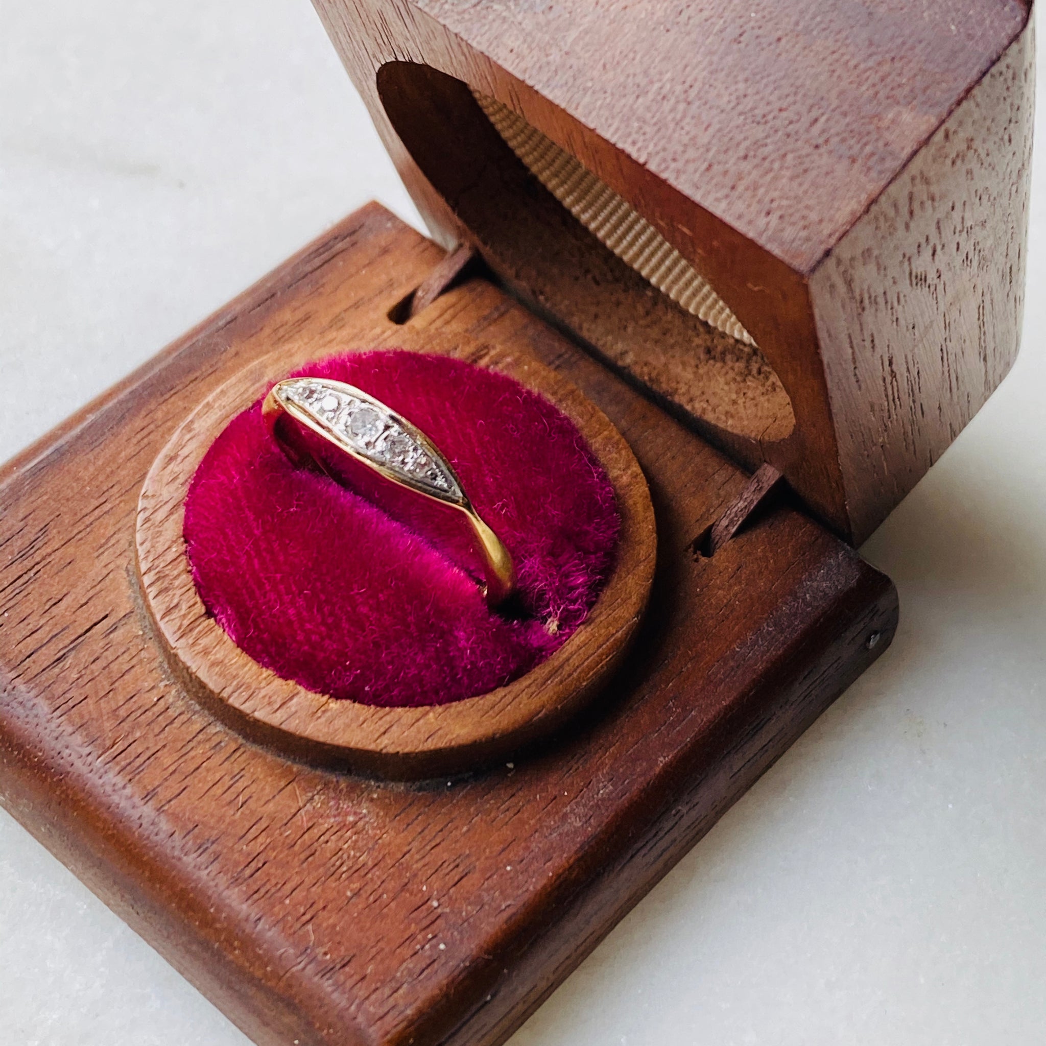 Antique Almond Shaped Diamond, Gold and Platinum Ring – Thea Grant