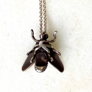 Bee fly recycled sterling silver charm necklace 