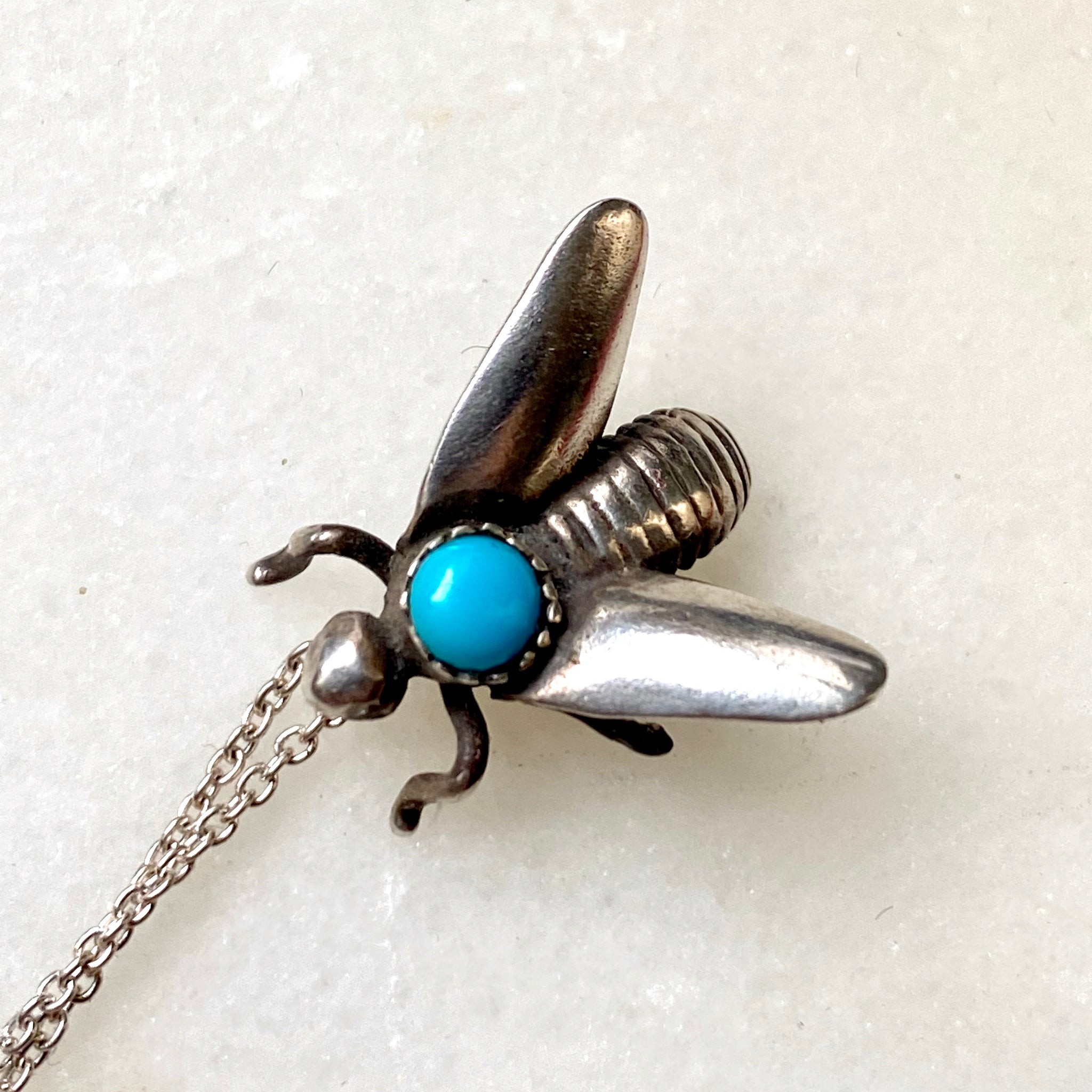 Bee Sterling Silver Pendant Necklace with Cabochon Stone