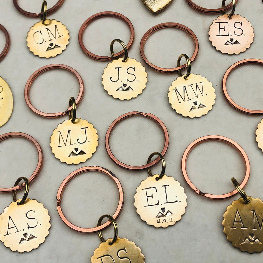 Vintage Groom gift Brass Keyring Monogram Initials Custom