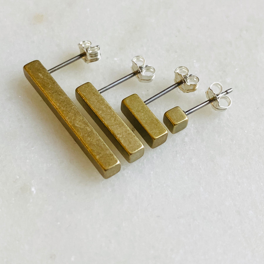 Brass cube and bar stud earrings
