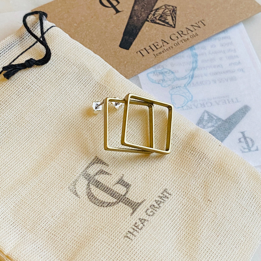 Brass stud square geometrical earrings