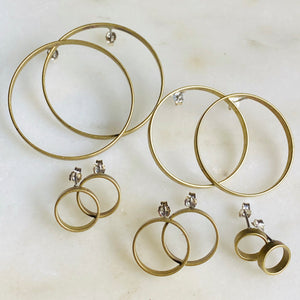 Round brass hoop stud earrings