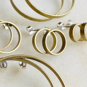 Brass hoop circle stud earrings