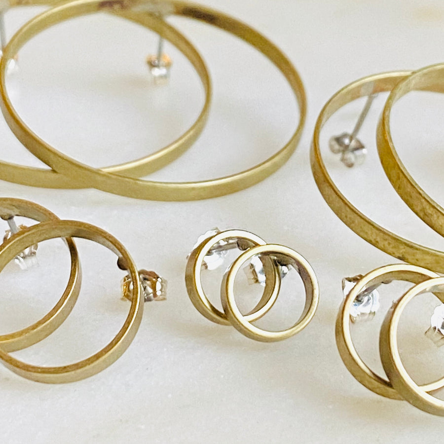 Brass hoop circular stud earrings