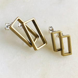 Brass rectangle stud earrings