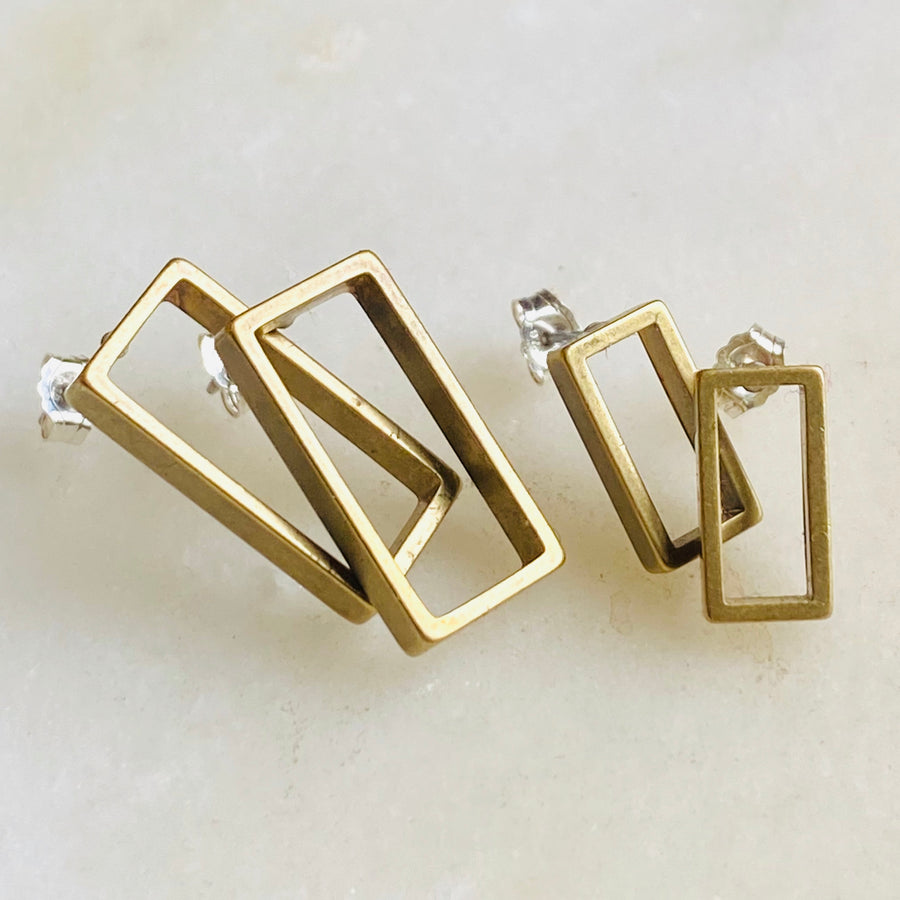 Brass rectanglular stud earrings
