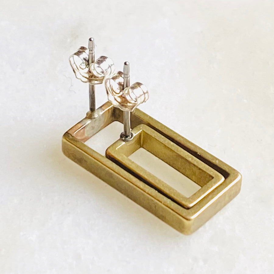 Brass rectangular stud earrings