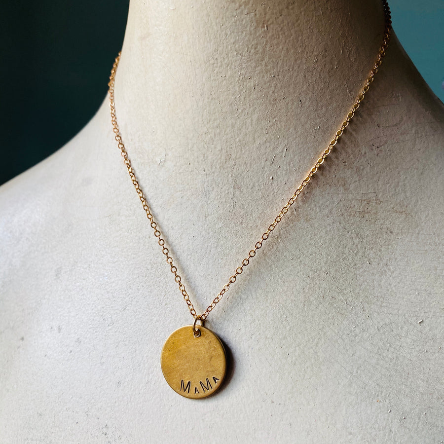 Custom Engraved Vintage Brass Flat Disc Pendant