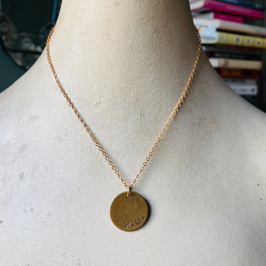 Custom Engraved Vintage Brass Flat Disc Pendant