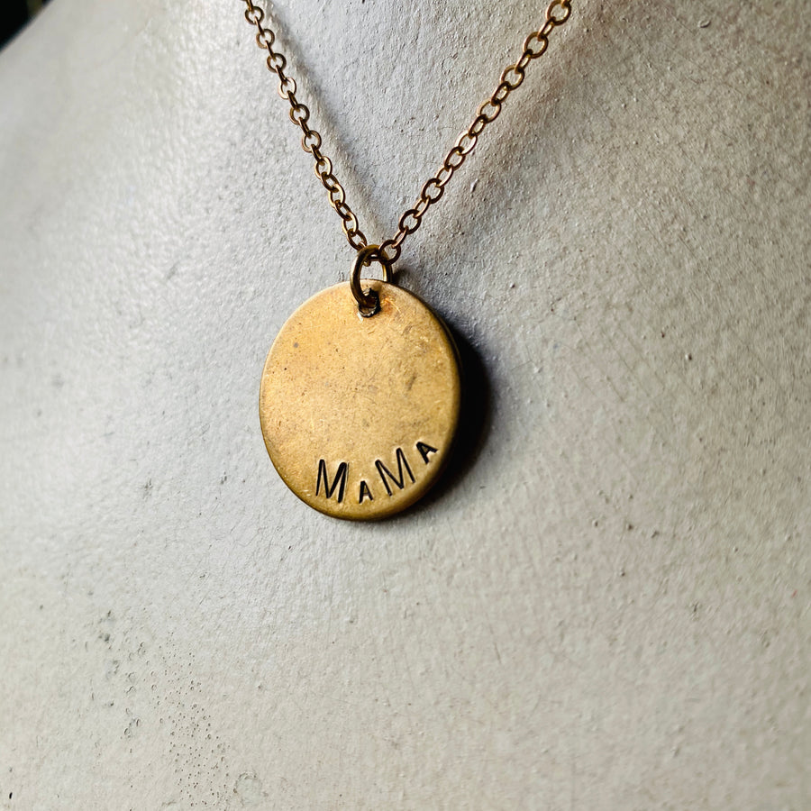 Custom Engraved Vintage Brass Flat Disc Pendant