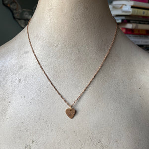 Vintage Brass Small Heart Charm Necklace, Custom Engraved