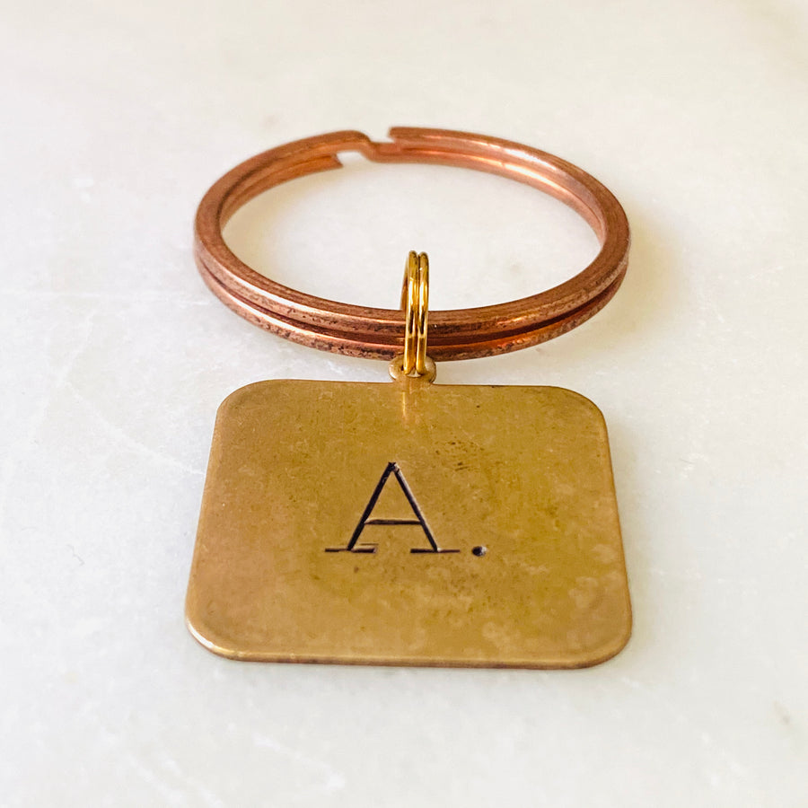 Vintage Brass Keyring Monogram Initials Custom