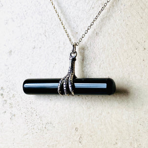 Onyx Bar Double Claw Pendant Necklace