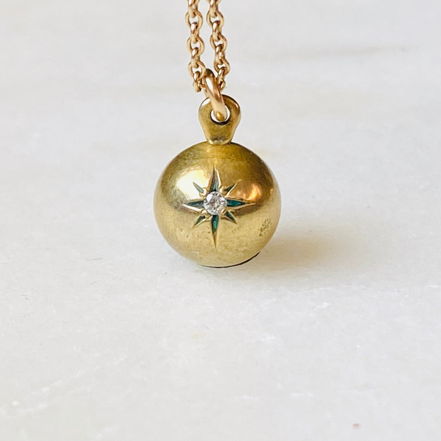 Manet Diamond and Brass Ball Pendant Necklace