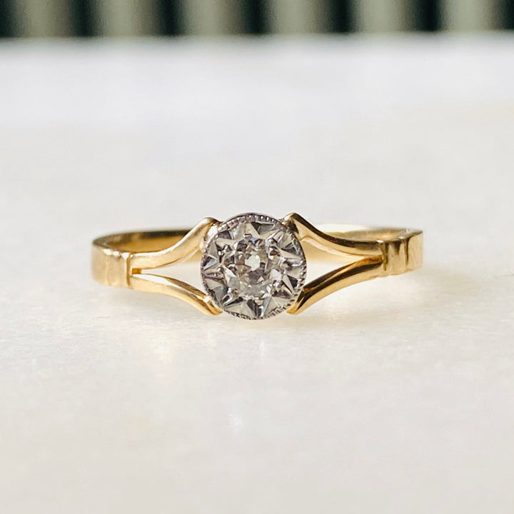 Diamond Ring, Antique Solitaire Art Deco 10k Gold 