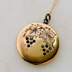 Grape clusters antique locket necklace