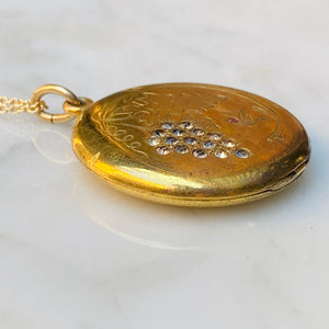 antique engraved paste locket gold grapes lovebird