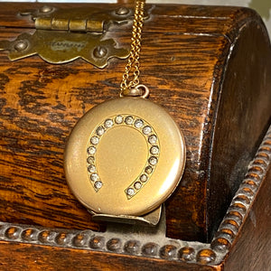 antique horseshoe gold filled victorian locket paste crystal