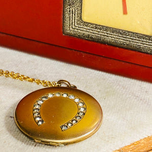 Victorian horseshoe locket necklace, round, crystal-set, gold-filled – Thea  Grant