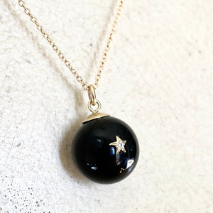 Black Onyx Diamond Gold Ball Necklace