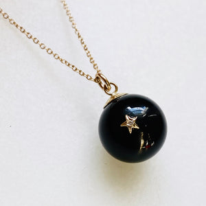Black Onyx Diamond Star Gold Ball Necklace