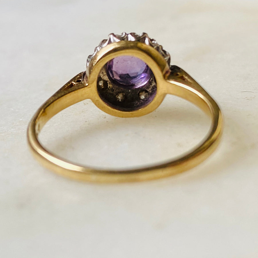 Cata Amethyst and Diamond Gold Antique Halo Ring