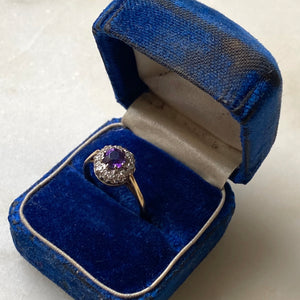 Cata Amethyst and Diamond Gold Antique Halo Ring