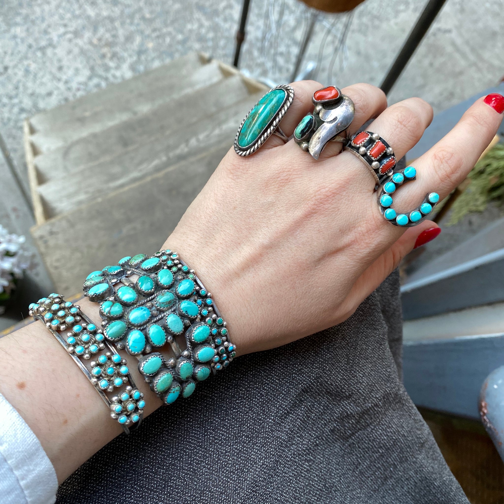 Turquoise Sterling Southwestern Statement Vintage Cuff Bracelet Thea Grant